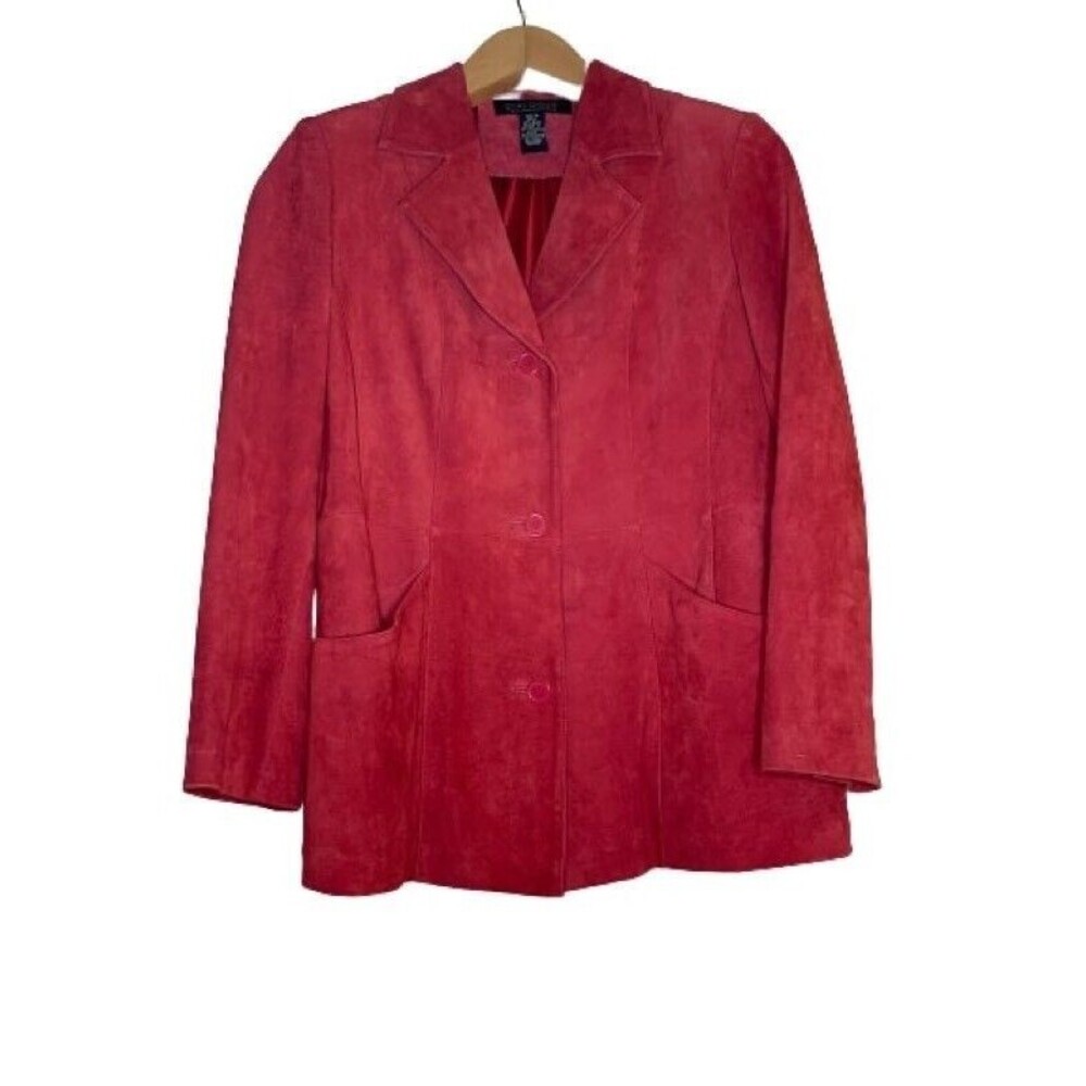 Dialogue Red Blazer M Suede Notch Lapel Fall